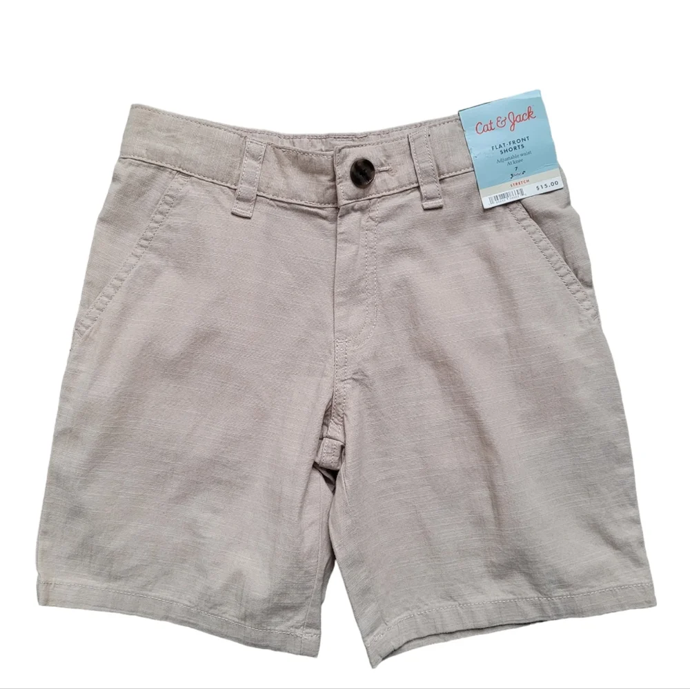 Tan Boys Pull On Woven Flat Front Shorts at Knee - Cat & Jack Adjustable Waist - Picture 2 of 11